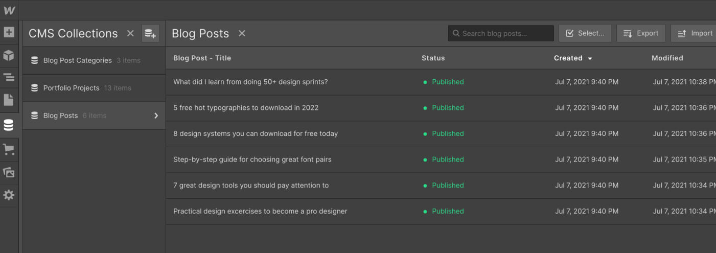 CMS Collection - Portfolio X Webflow Template
