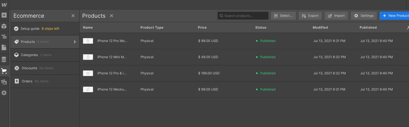 eCommerce Collection - Portfolio X Webflow Template