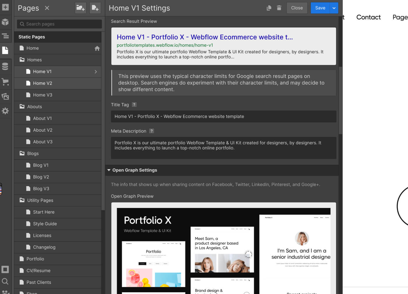 SEO - Portfolio X Webflow Template
