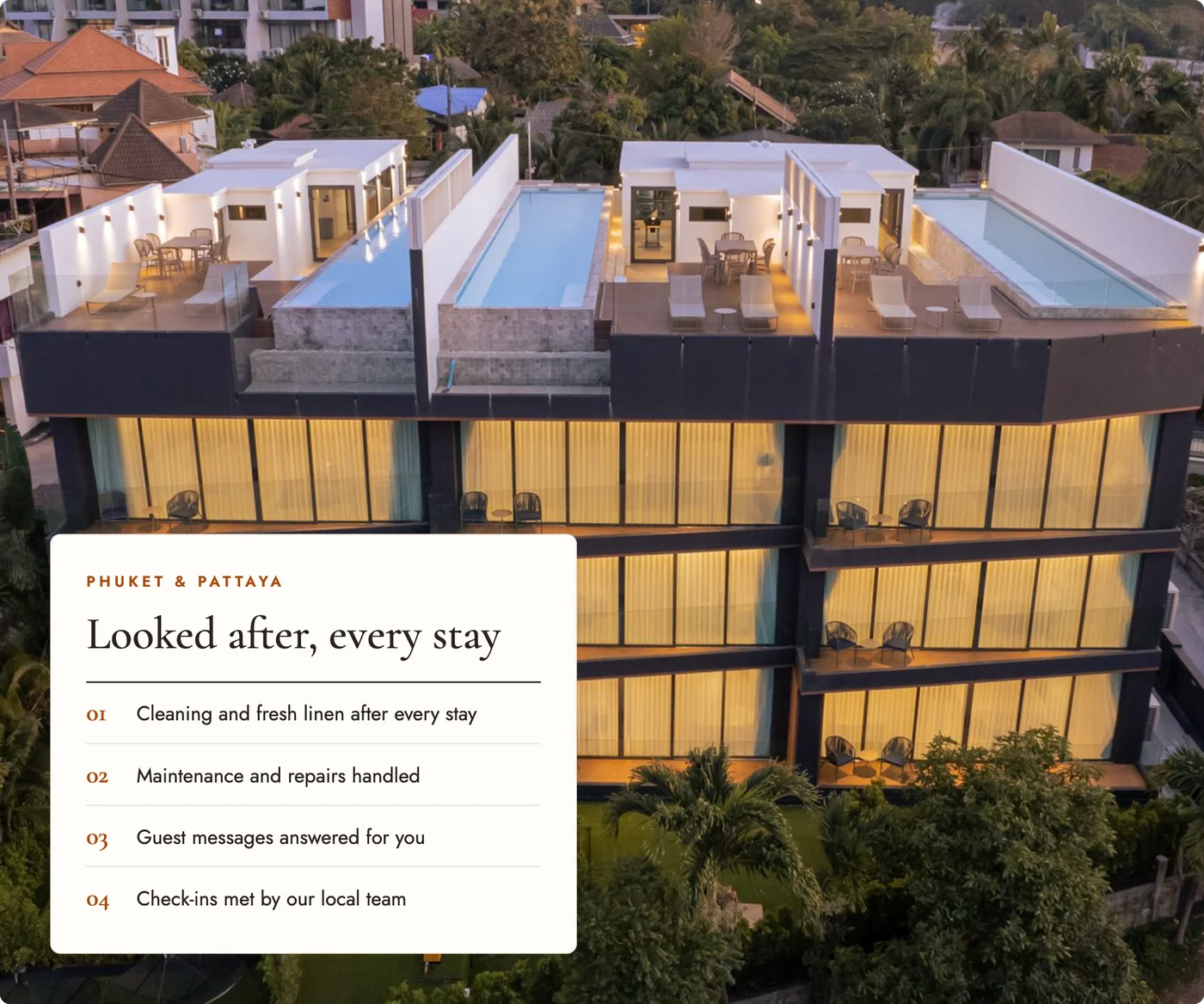 MonthStayz team looking after a Phuket property: cleaning, maintenance, guest messages and check-ins