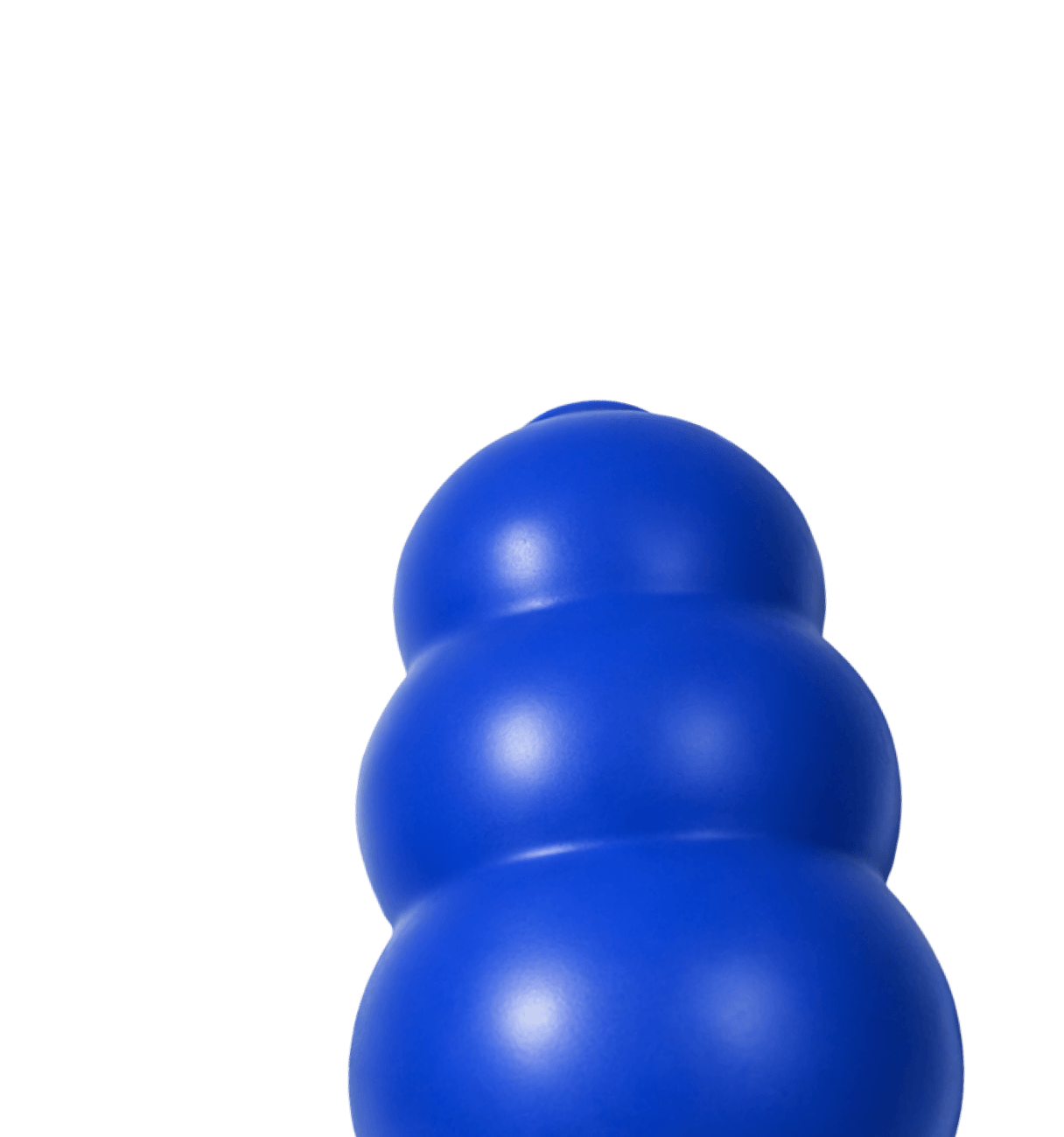 Blue three-tiered rounded dog toy with a hollow center.