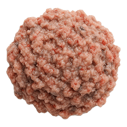 Finely minced blue mackerel with a moist, pinkish texture, ideal as a fresh dog food ingredient