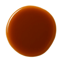 Smooth, glossy brown liquid puddle of natural caramel colour, a common dog food ingredient, on a plain surface