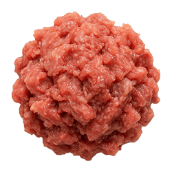 Freshly ground turkey meat formed into a pinkish-red, moist mound with a chunky texture, ideal for dog food recipes