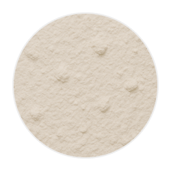 Fine off-white Beta Glucanase powder with a slightly grainy texture, displayed in a circular mound on a plain background