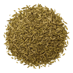 Loose pile of dried thyme leaves, greenish-brown with a coarse, flaky texture, suitable as a dog-safe herb