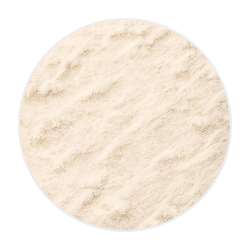 Fine off-white lactase powder with a smooth, slightly textured surface, commonly used in dog supplements