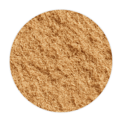 Light brown coconut fibre in a coarse, fibrous pile, displayed as a circular mound for dog health ingredients