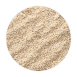 Fine, light beige dehydrated ocean fish powder with a slightly grainy texture, used as a dog food ingredient