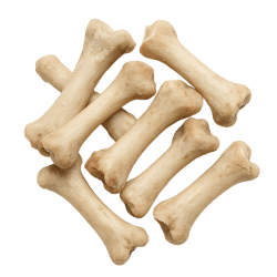 Light beige Wild Boar Bone pieces with a smooth, dense texture, stacked on a white background for dog nutrition