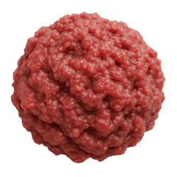 Round ball of raw lamb offal with a moist, reddish-pink texture, suitable for dog nutrition