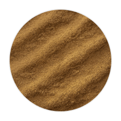 Fine brown kelp powder with a smooth, sandy texture, displayed in a circular mound for dog health supplements