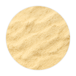 Fine, pale yellow pineapple powder in a smooth, dry mound on a plain background, ingredient for dog health