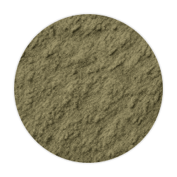 Fine greenish-brown algae powder with a soft, earthy texture, shown as a natural dog supplement ingredient