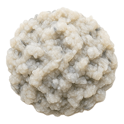 Chunky ball of pale, moist perch with a bumpy texture, perfect as a natural dog food ingredient