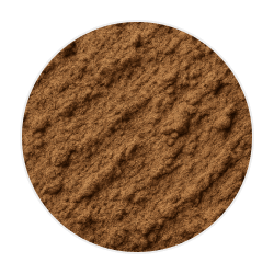 Fine brown chaga mushroom powder with a soft, earthy texture, suitable for natural dog health supplements