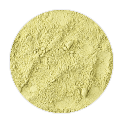Fine, pale yellow Kakadu Plum Powder in a soft, powdery mound on a plain background
