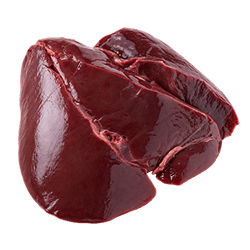 Fresh emu liver with a deep red colour and smooth, glossy texture, ideal as a natural ingredient for dog nutrition