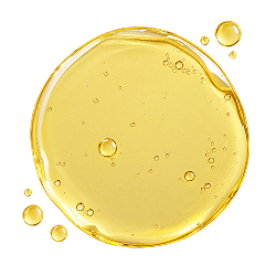 Golden yellow catfish oil with a smooth, glossy texture and small bubbles on a clear background
