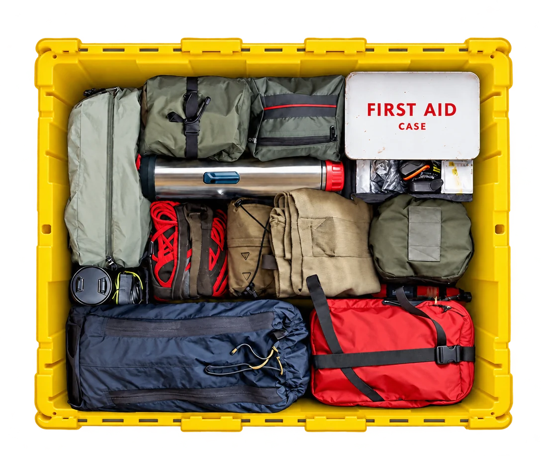 FlyBox packed with outdoor gear