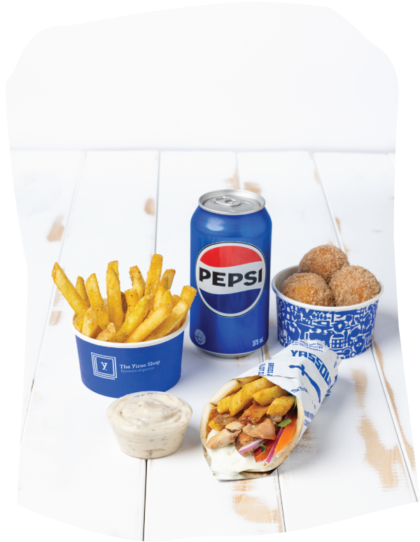 a photo of greek fast food items