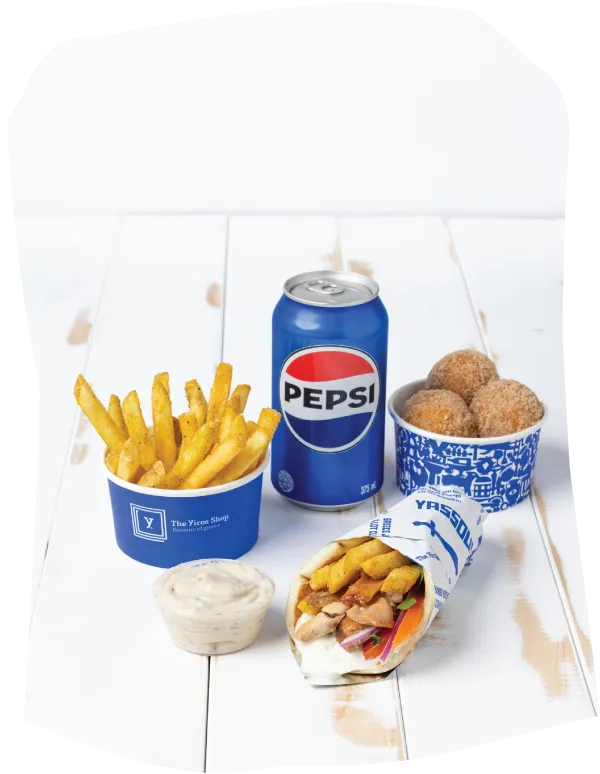 a photo of greek fast food items