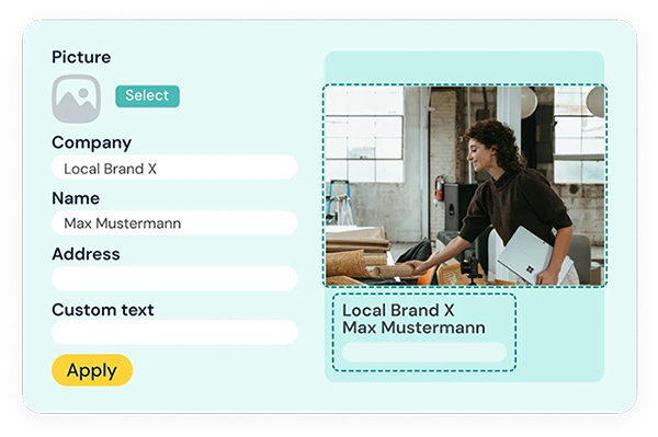 Editing interface for creating a personalized business card with LocalBrandX