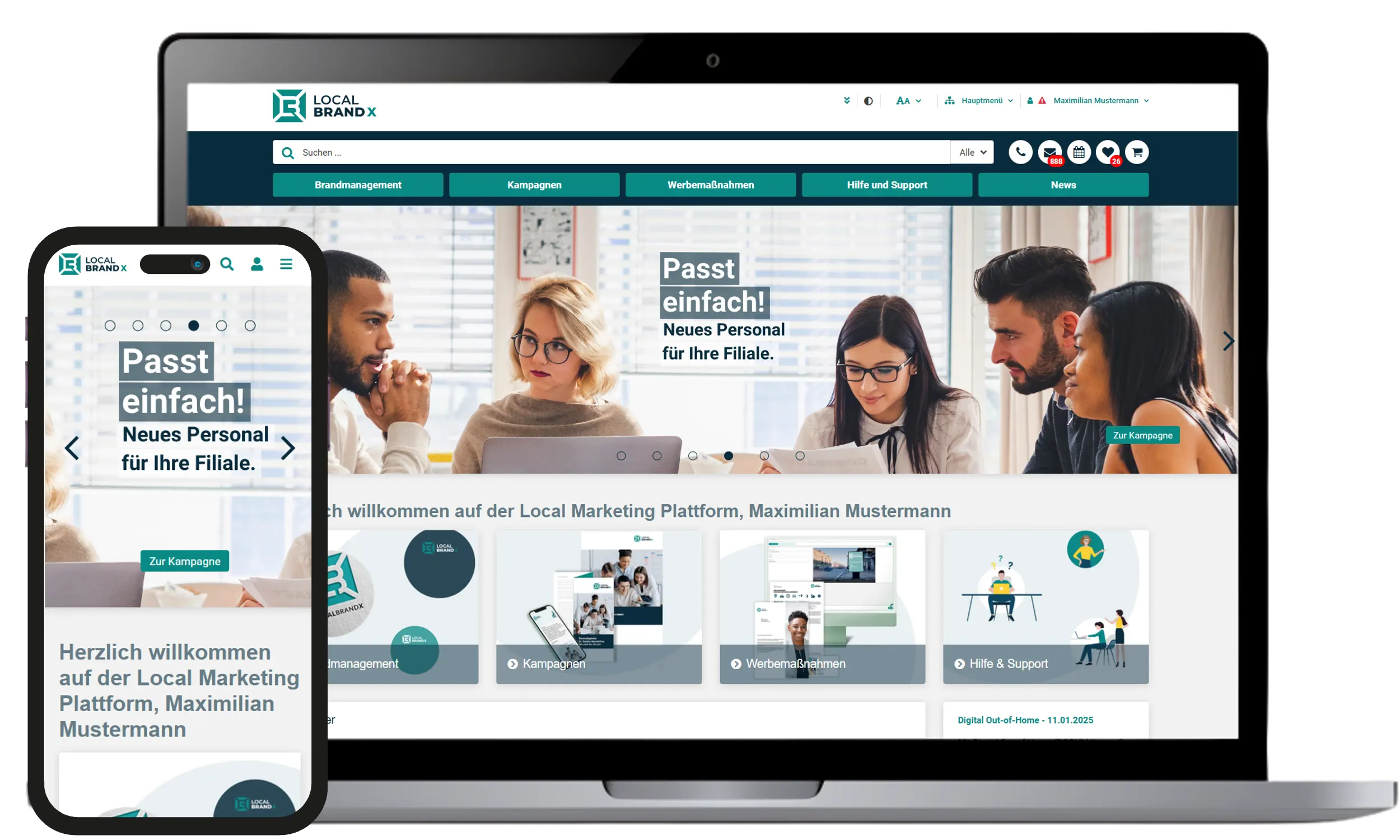 Screenshot der Startseite mit Artikelliste auf der Local Marketing Plattform