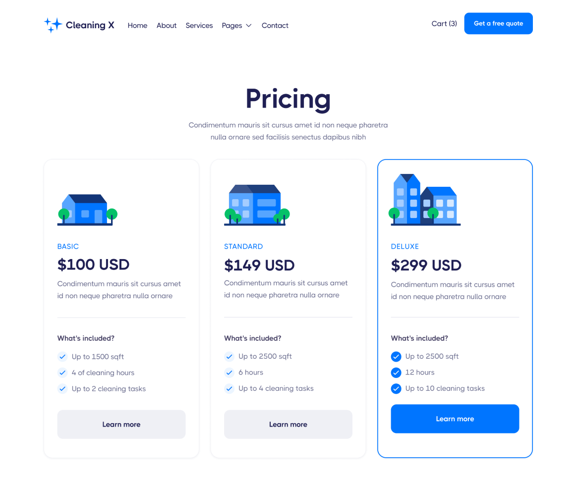 Cleaning X - Pricing page - Cleaning Services Webflow Template