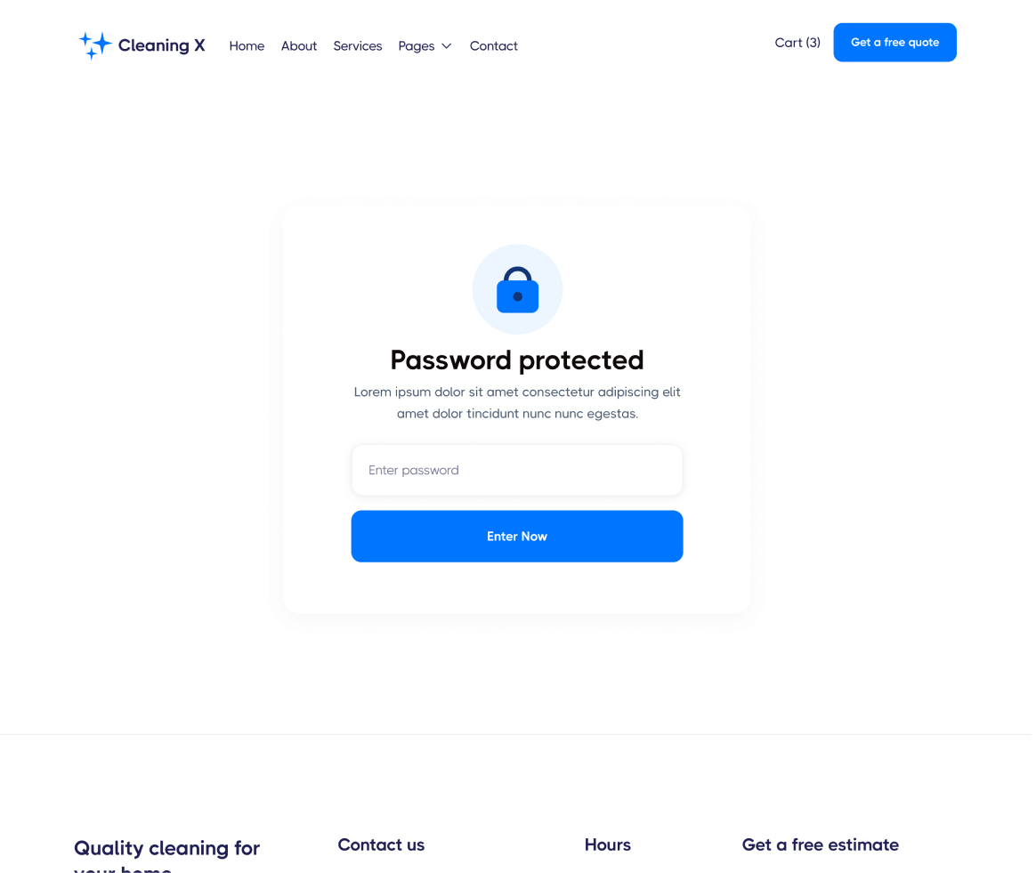 Cleaning X - Password Protected page - Cleaning Services Webflow Template