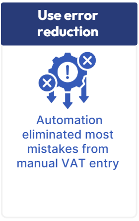  Automation  eliminated most mistakes from manual VAT entry