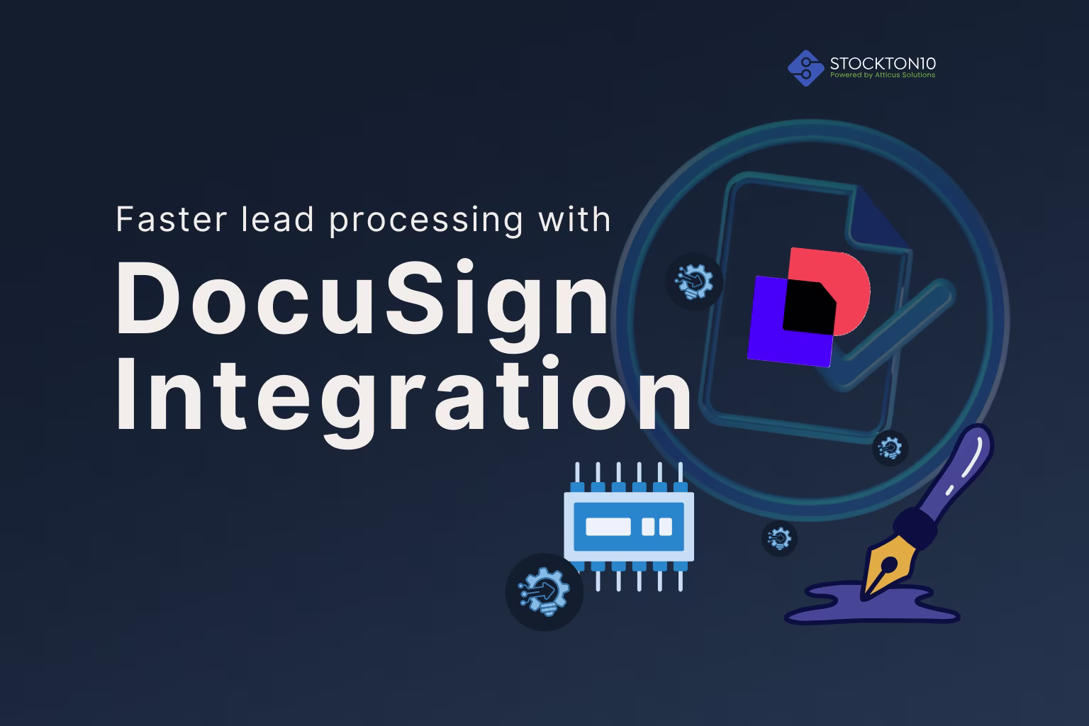Man working on a laptop displaying virtual icons, illustrating a seamless lead-to-order process with DocuSign integration.