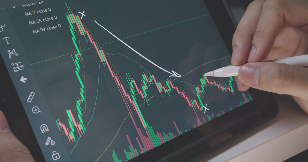 Tablet showing a stock market chart, illustrating key insights from the NetSuite Development Autopsy report.