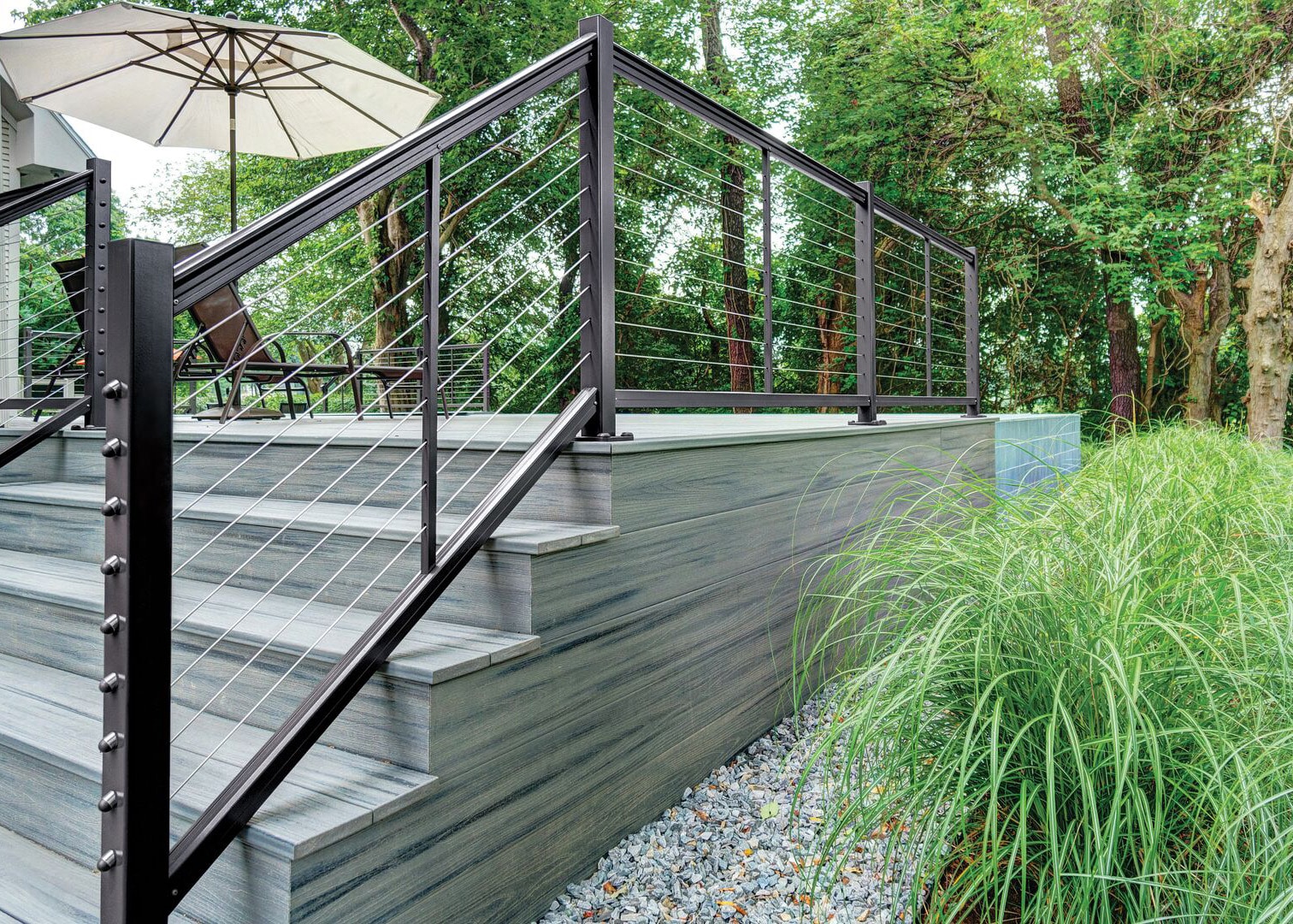 Cable railings in metal frame