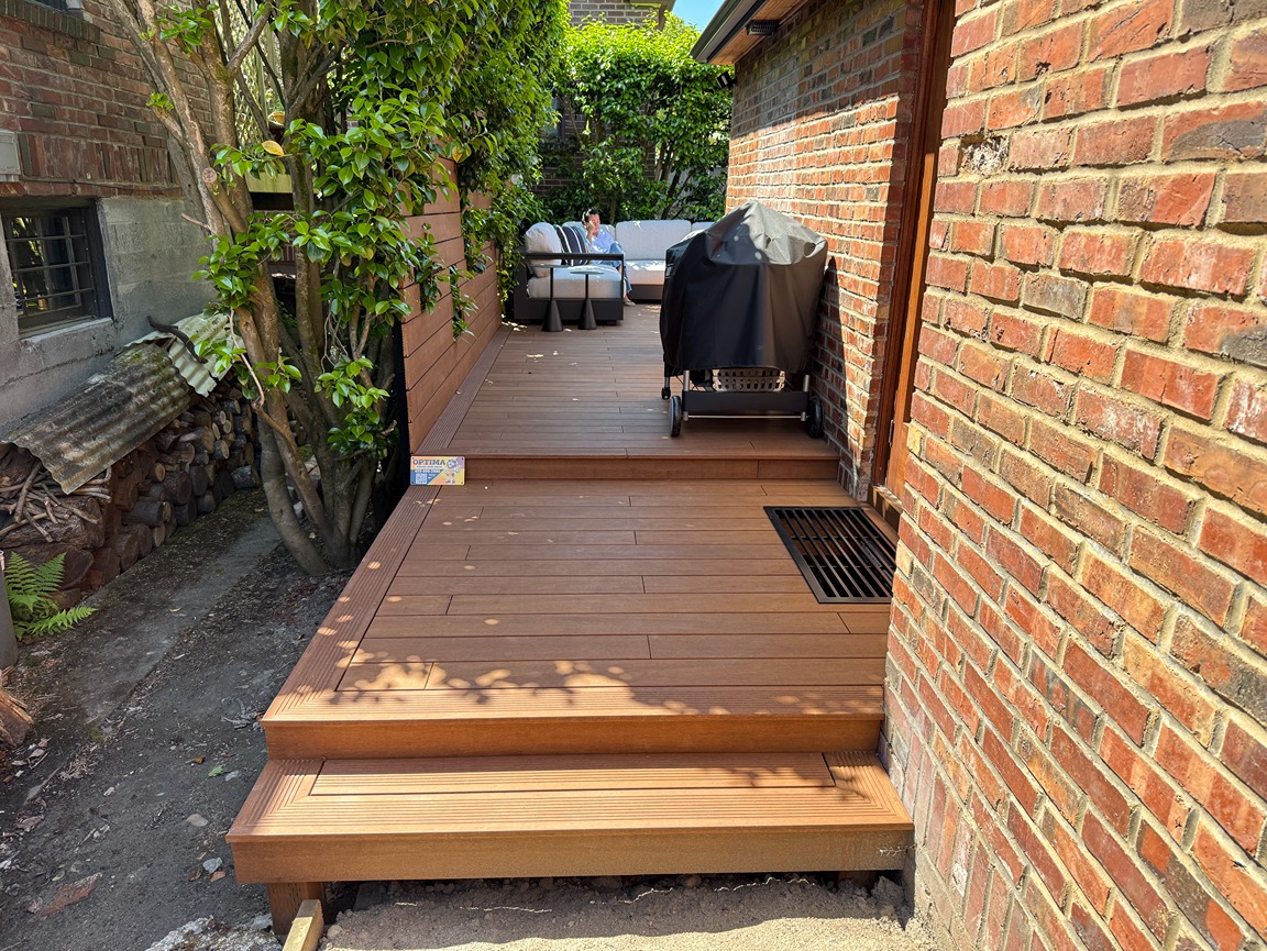 A newly installed deck with semi-solid wood stain application in Bellevue