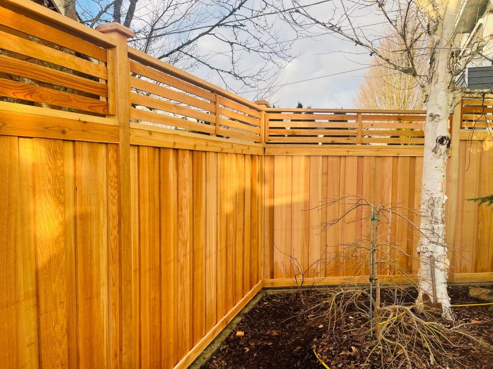 A well-stained cedar fence