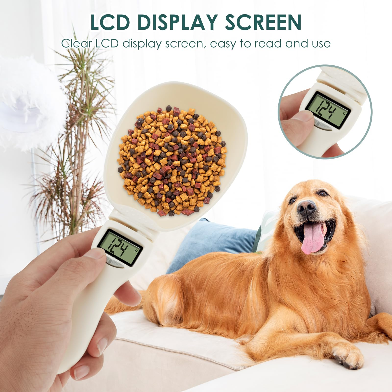 alt text: digital scale measuring dog food portion
