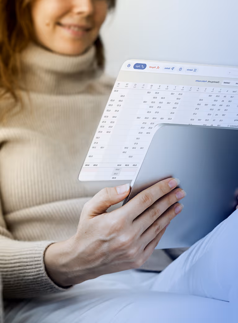 A woman reading papers