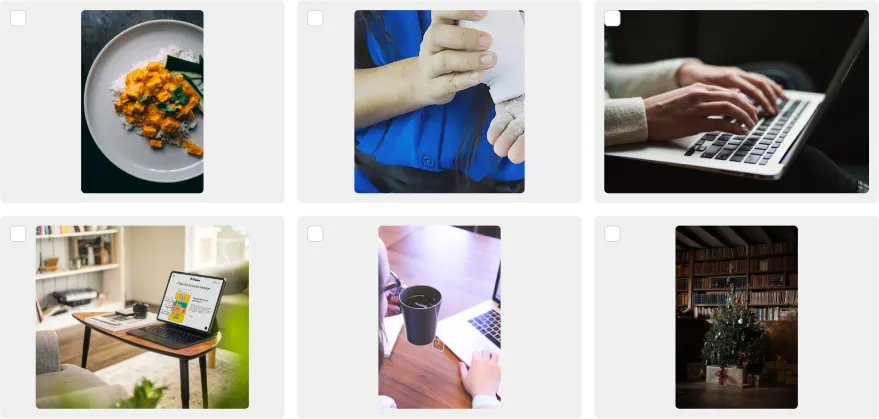 Grid of ad creative thumbnails imported from connected ad accounts, including product photos and lifestyle images, available for use in new campaign launches