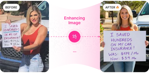 Two ad creative versions side by side, the original ad and an AI enhanced version with updated text overlay and visual improvements