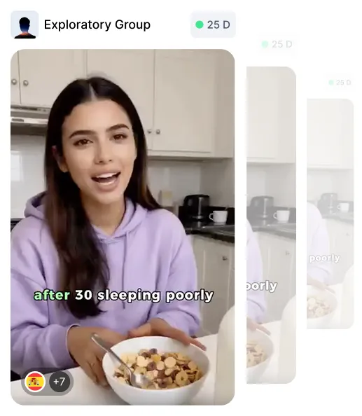 TikTok ad group labeled Exploratory Group with a video thumbnail of a woman cooking, showing ad group cloning based on profitability