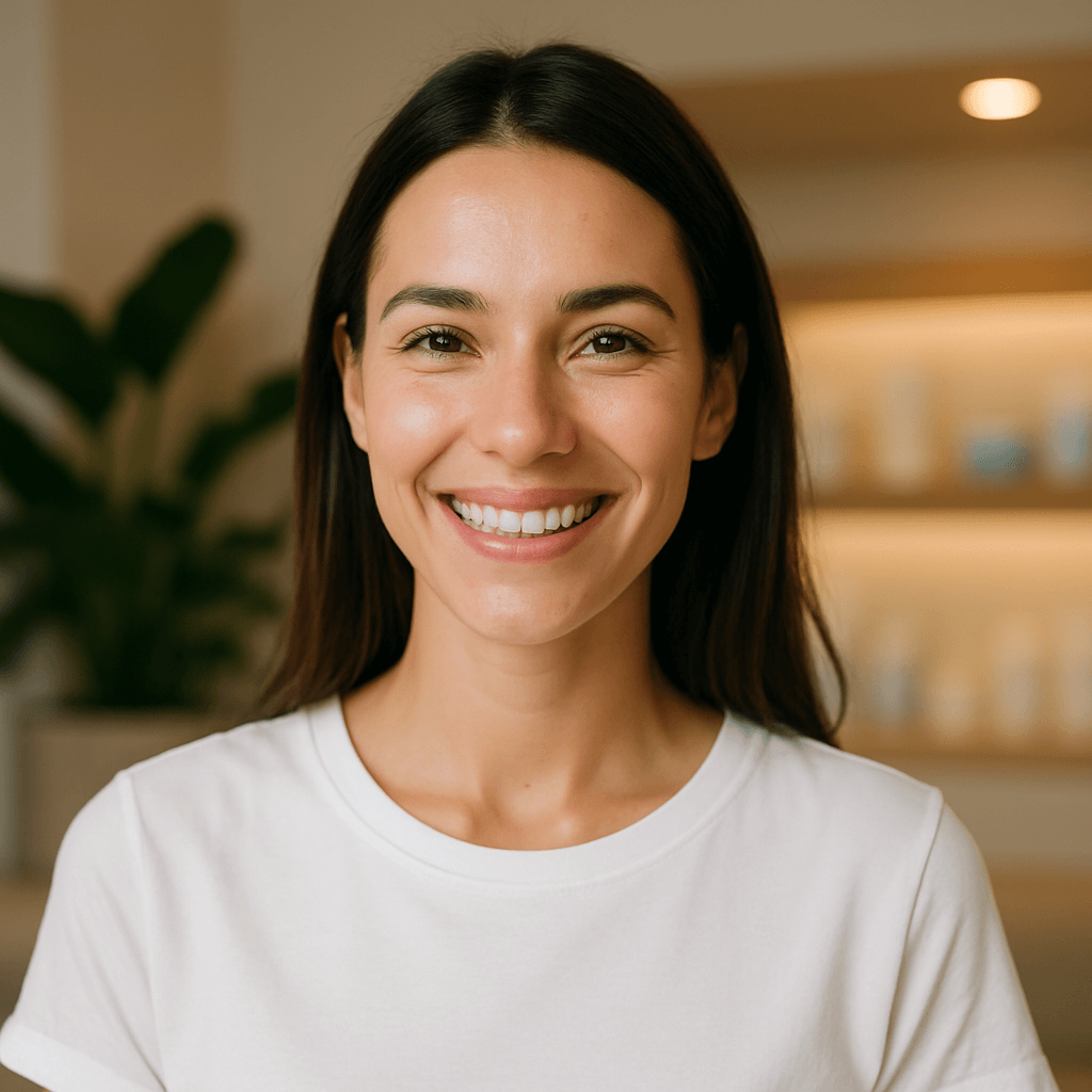Smiling client after treatment at a medspa, representing success from digital marketing and SEO growth in the USA.