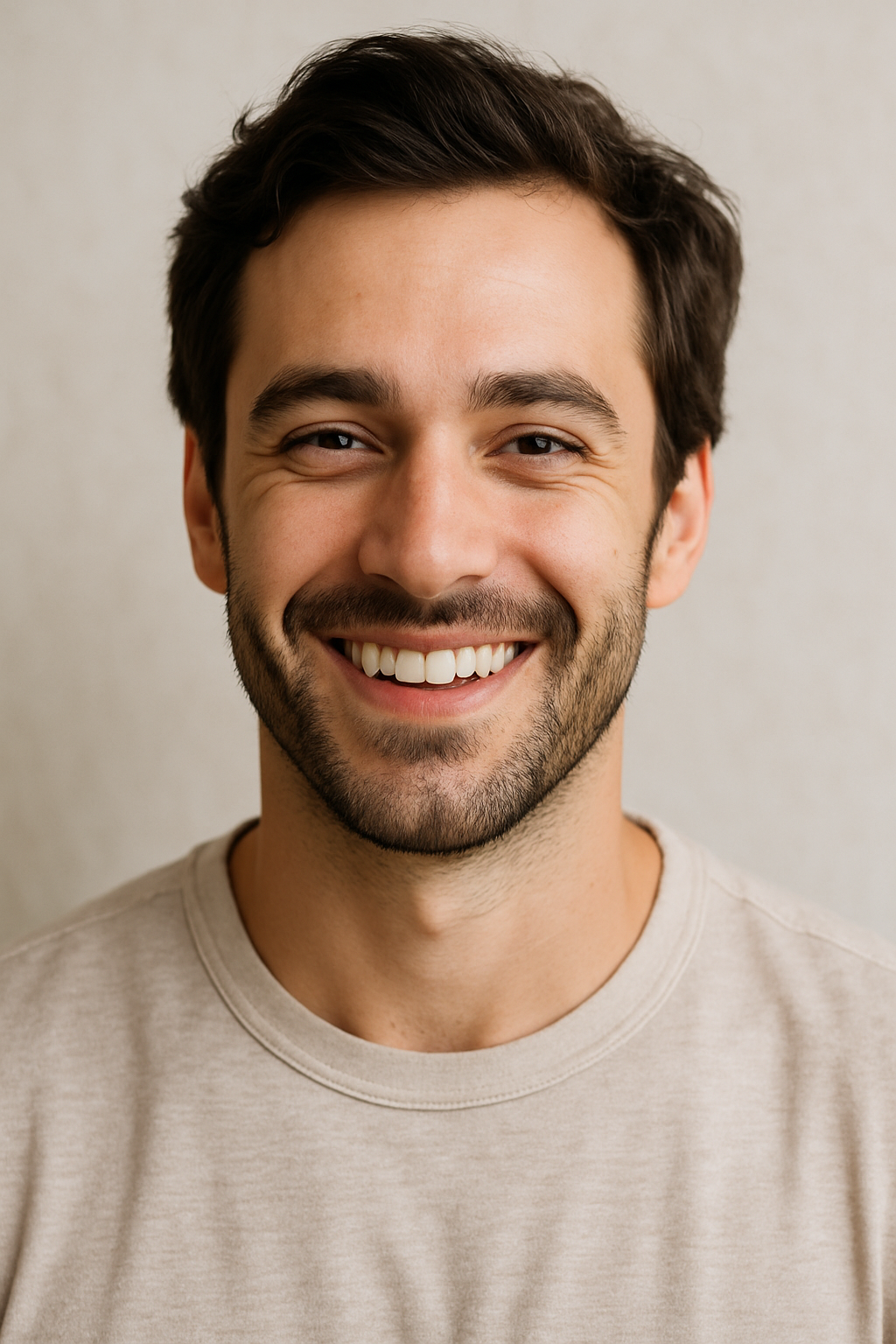  Smiling young man with healthy, glowing skin representing wellness and confidence for medspa marketing visuals.