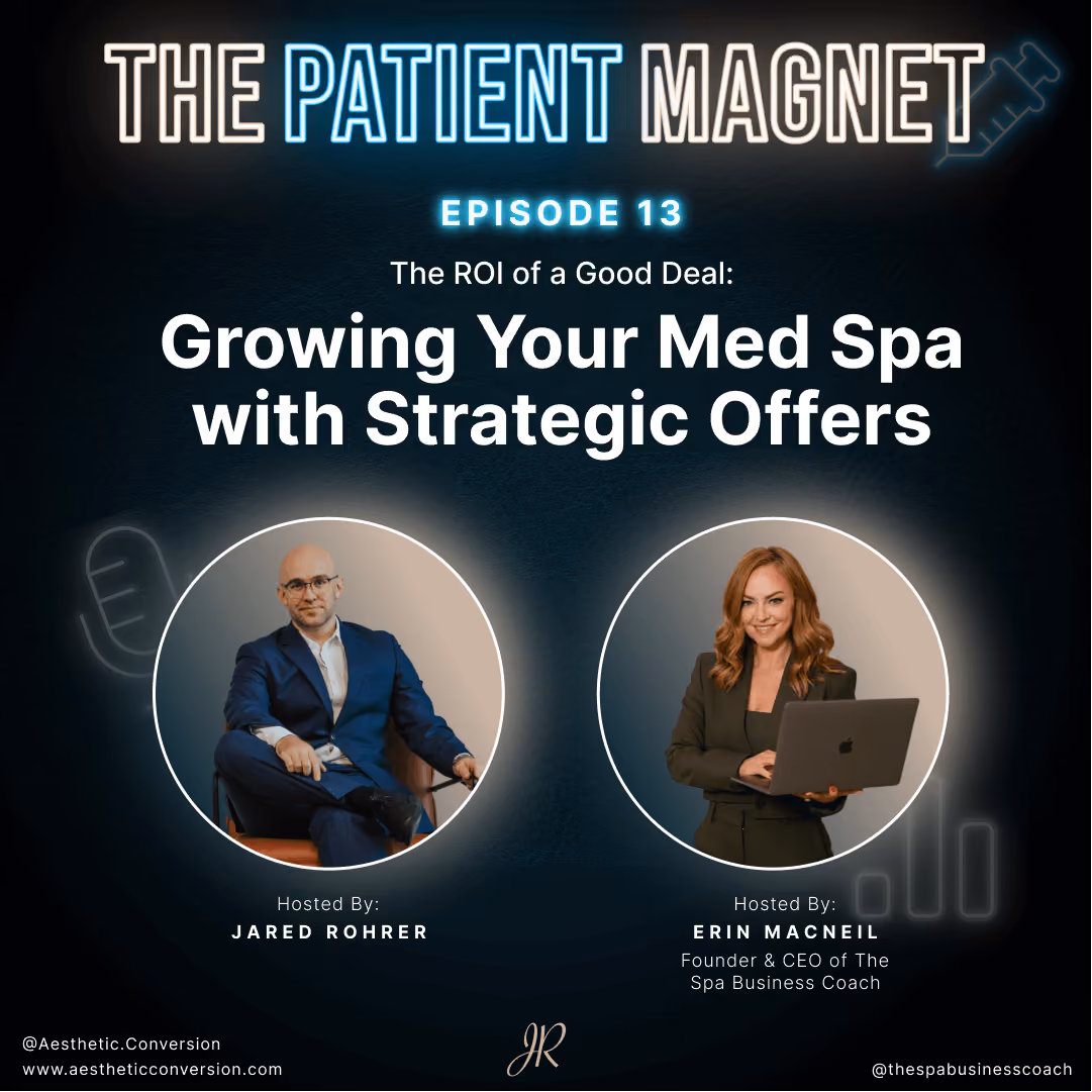 Podcast host Jared Rohrer and Erin MacNeil discuss strategic med spa offers on The Patient Magnet.