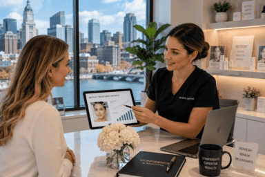 Tampa, Florida medspa treatment room set up for a laser hair removal appointment