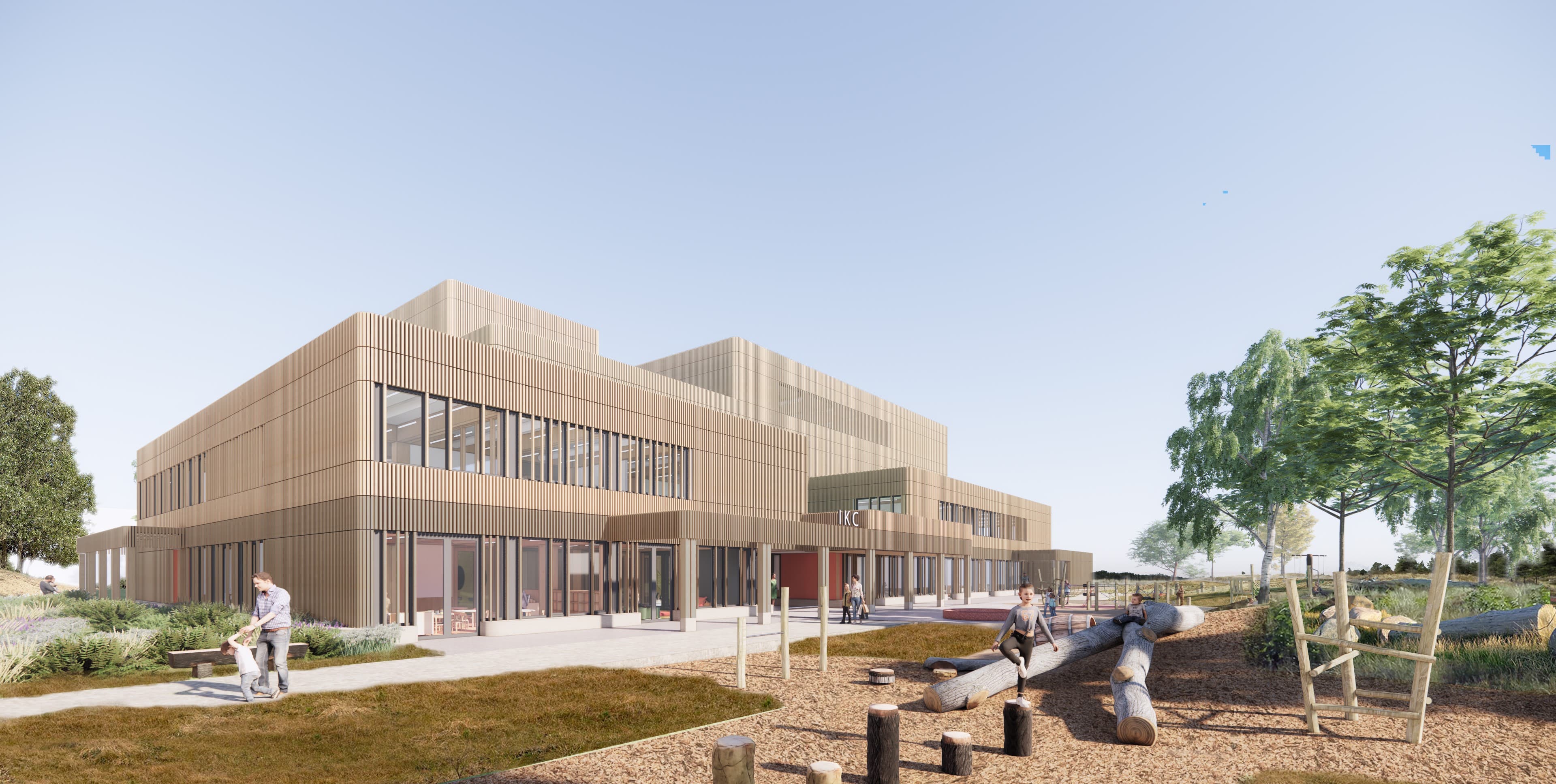 impressie van een biobased schoolgebouw
