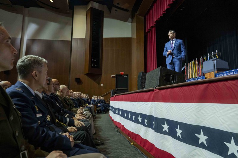 Secretary of War Pete Hegseth delivers remarks during a War Department Address at Marine Corps Base Quantico, Va., Sept. 30, 2025. (DoW photo by U.S. Navy Petty Officer 2nd Class Aiko Bongolan)