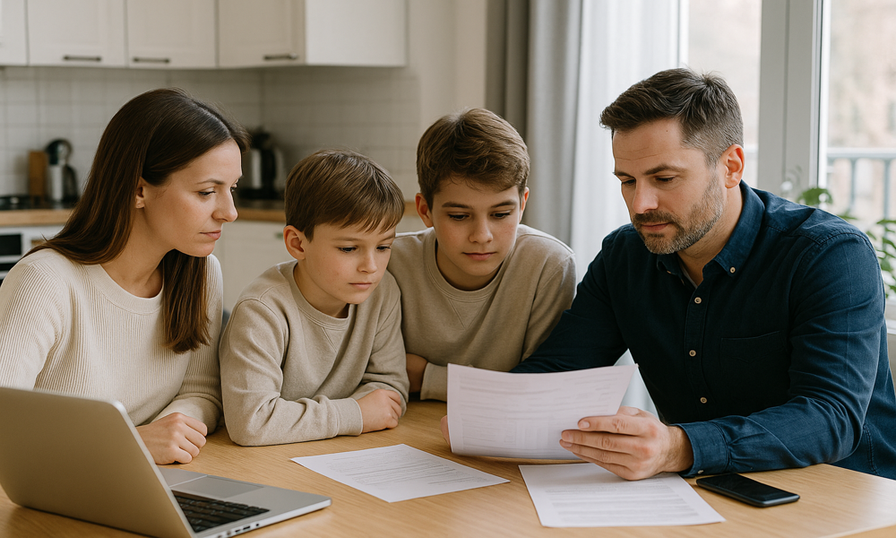 Calgary family reviewing financial documents
