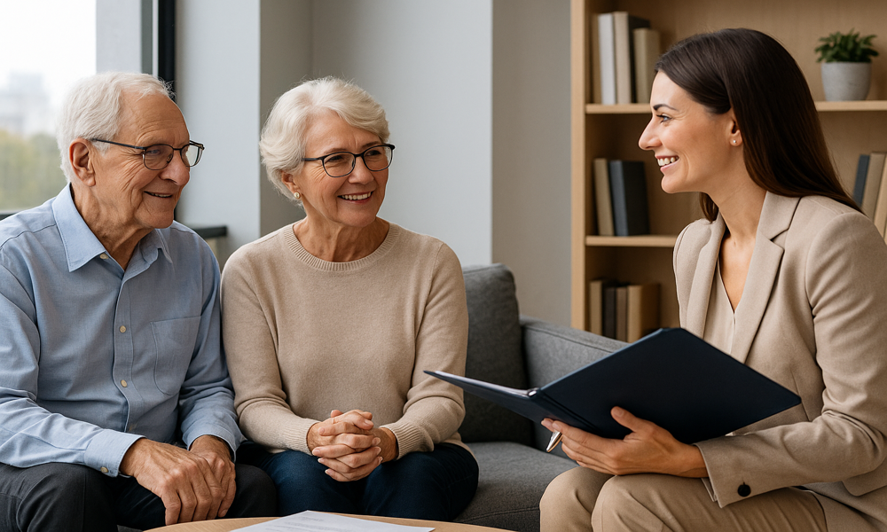 Calgary couple meeting with financial advisor