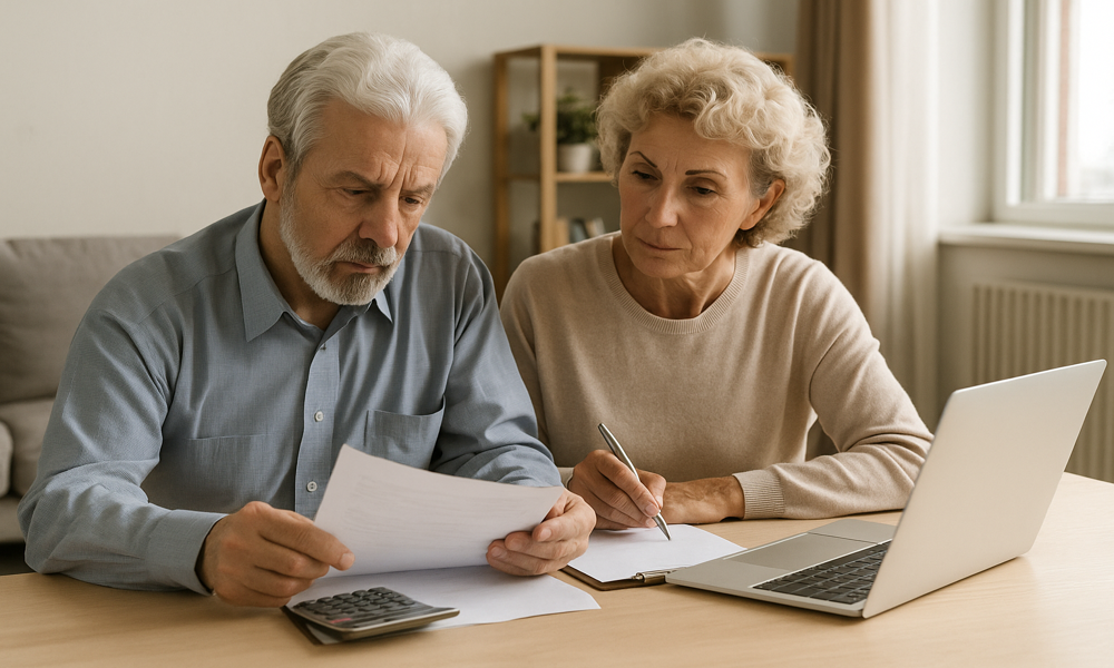 Calgary couple reviewing financial documents
